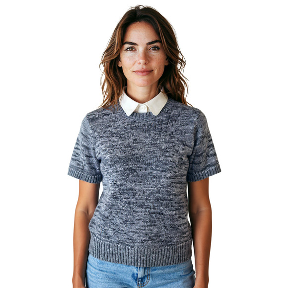 Kate Spade Short Sleeve Shaker Knit Sweater Sz L Removable Collar Office Career - Picture 1 of 8